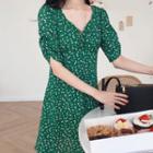 Plain Blazer / Short-sleeve Floral Print A-line Dress