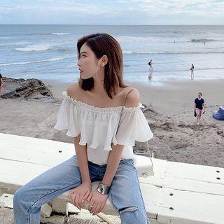 Off-shoulder Short-sleeve Sequined Top