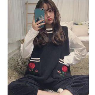 Rose Embroidered Sweater Vest