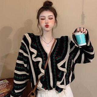 Ruffle Sweater Black & Almond - One Size