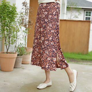 Band-waist A-line Long Leopard Skirt