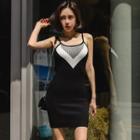 Color Block Strappy Mini Sheath Dress Black - One Size