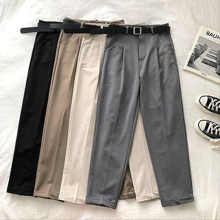 Plain High-waist Roll-up Cropped Pants