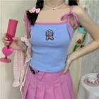 Bow Embroidered Camisole Top Bow Embroidery - Blue & Pink - One Size