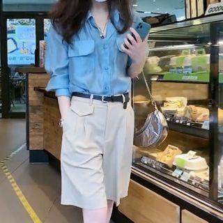 Long-sleeve Shirt / Wide-leg Shorts / Set