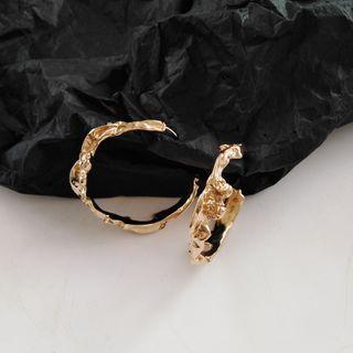 Irregular Open Hoop Earring 1 Pair - S925 Silver Stud Earrings - Gold - One Size