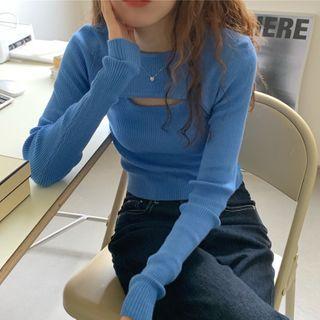 Set: Long-sleeve Knit Top + Tank Top
