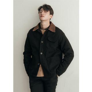 Corduroy-collar Quilted Jacket
