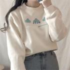 Long-sleeve Embroidered Sweatshirt Almond - One Size