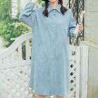 Button-front Tie-waist Dress Blue - One Size
