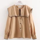 Sailor-collar Button-up Blouse Brown - One Size