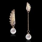 Non-matching Stainless Steel Faux Pearl Wing Dangle Earring