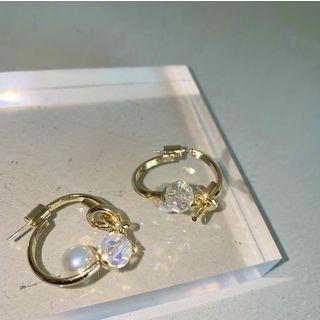 Faux Pearl Rhinestone Earring 1 Pair - 925 Sterling Silver - Gold - One Size