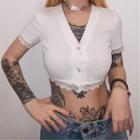 Short-sleeve Lace Panel Button T-shirt