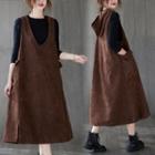 V-neck Corduroy Midi A-line Overall Dress