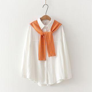 Mock Two-piece Panel Long-sleeve Shirt