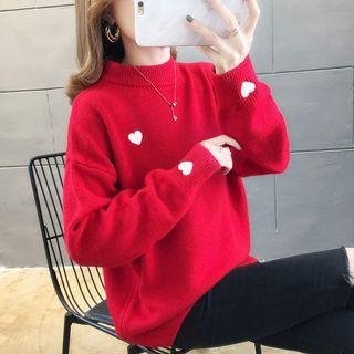 Mock Neck Heart Sweater