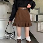 Set: Corduroy Mini A-line Skirt + Belt