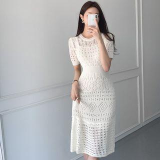 Round Neck Crochet Knit Short-sleeve Bodycon Dress