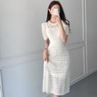 Round Neck Crochet Knit Short-sleeve Bodycon Dress