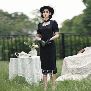 Puff Sleeve Cutout Qipao Dress