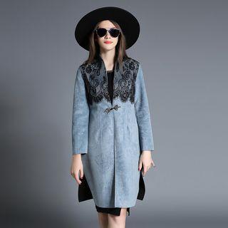 Lace Panel Long-sleeve Coatdress