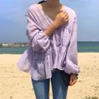 V-neck Ruffle Long-sleeve Top