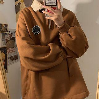 Fleece Collar Smiley Face Pullover