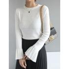 Pleated-cuff Round-neck Knit Top