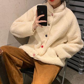 Multicolor Buttoned Raglan Sleeve Fleece Jacket