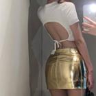 Short-sleeve Cutout Top / Mini Skirt