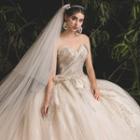 Embroidered Glitter Tube Wedding Ball Gown