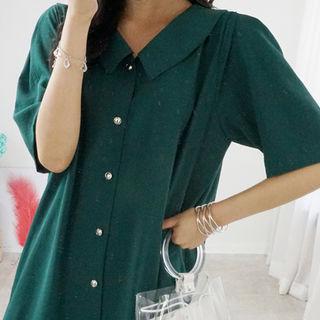 Chelsea-collar Ruffle-hem Shirtdress