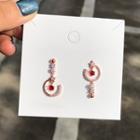 Asymmetric Rhinestone Ear Stud 1 Pair - Red & Rose Pink - One Size