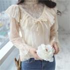 Set: Frill-collar Sheer Lace Blouse + Camisole Top