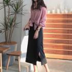 Plain Shirt / Slit Straight Fit Midi Skirt