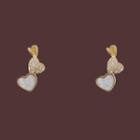 Heart Drop Earring 1 Pair - Drop Earring - S925silver - Gold & White - One Size