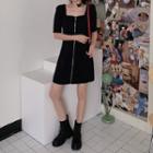 Zip-up Short-sleeve Mini A-line Dress