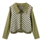 Checkered Mock Two Piece Cropped Shirt Green - One Size