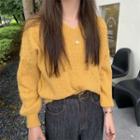 V-neck Cable Knit Long-sleeve Knit Top