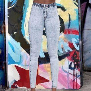 Elastic-waist Cropped Skinny Jeans