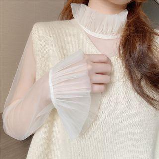 Ruffled Mock-neck Mesh Blouse