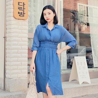 Smock-waist Midi Shirtdress