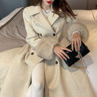 Faux-fur Trim Belted A-line Coat