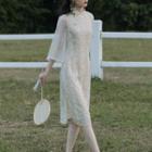 3/4-sleeve Lace Midi Sheath Qipao Dress