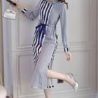Long-sleeve Striped Midi Mermaid Shirt Dress