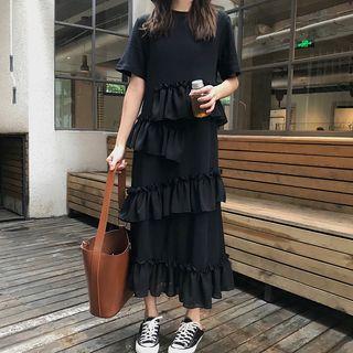 Short-sleeve Ruffle Midi T-shirt Dress