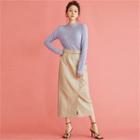 Slit-front Faux-leather Skirt With Belt