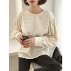 Tie-back Balloon-sleeve Dotted Top