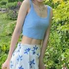 Knit Tank Top / Floral Print Midi A-line Skirt